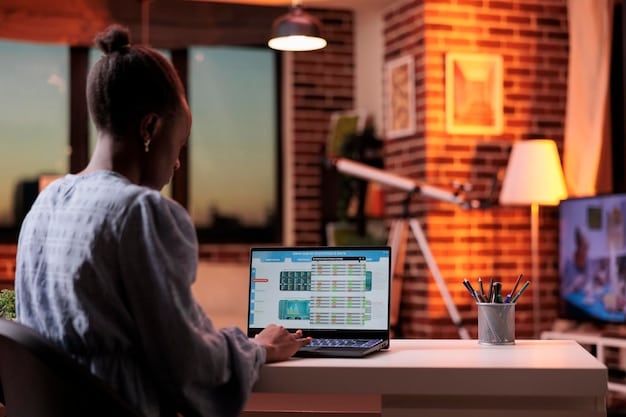 A person using a laptop in a bright, modern office. The screen shows salary comparison websites and industry reports. They are taking notes in a notebook, with a pen in hand, surrounded by organized documents and a cup of coffee.