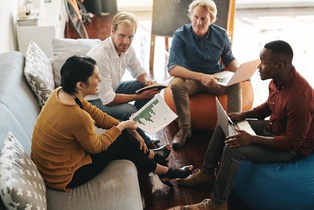 A diverse group of people at a community center, receiving information about various assistance programs. The setting is warm and inviting, emphasizing the support available.