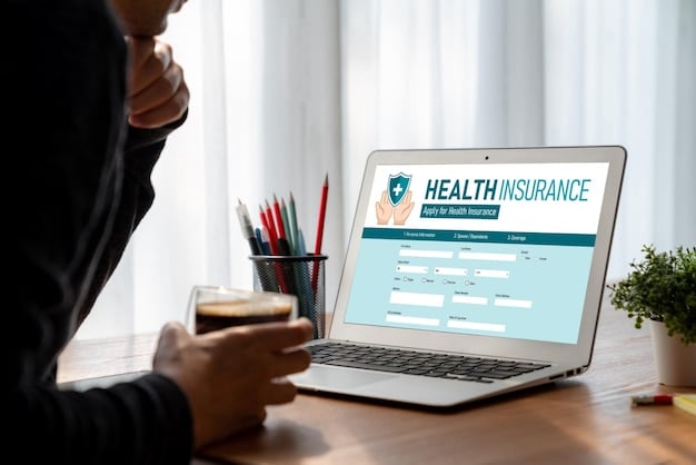 A person using a laptop to browse the HealthCare.gov website, with a screen displaying different health insurance plan options and pricing details.