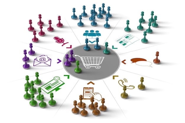 A conceptual illustration of various interconnected business model components, such as customer acquisition, revenue streams, and operational efficiency, visualized as a dynamic network with arrows showing flow and growth.