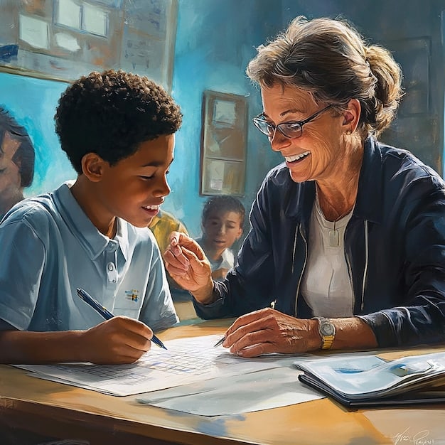 A teacher helping a student with their homework, illustrating the individualized support aimed for under the Every Student Succeeds Act (ESSA).
