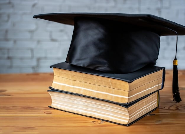 A graduation cap and tassel resting on a stack of textbooks, with a Pell Grant application form visible in the background. The image conveys the connection between financial aid and academic achievement.