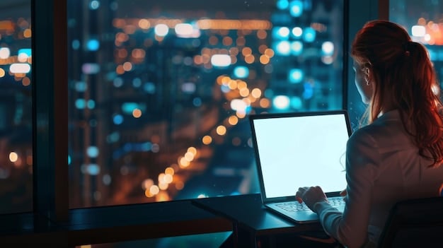 A person looking at a laptop screen displaying a Social Security Administration website page. The lighting is bright and highlights the person's focus.