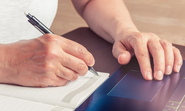 A close-up of a hand filling out a Social Security benefits application form with a pen. The scene is well-lit and conveys the importance of careful planning during benefits application.