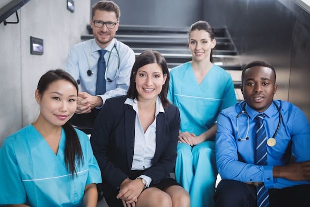 A group of diverse professionals, including teachers and nurses, standing together, representing careers that often qualify for Public Service Loan Forgiveness (PSLF).