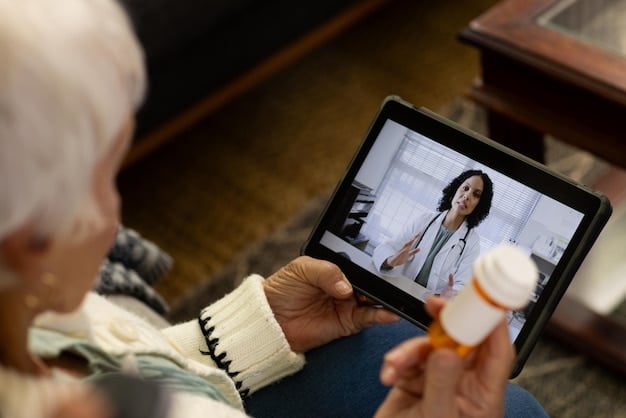 A doctor conducting a telehealth appointment with an elderly patient on a tablet, illustrating remote healthcare accessibility.