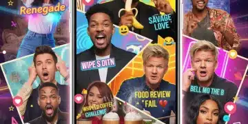 Celebrities engaging in diverse viral TikTok trends on a smartphone screen, showcasing dynamic social media culture.