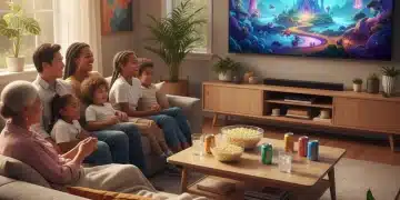 Family watching TV together on a summer evening