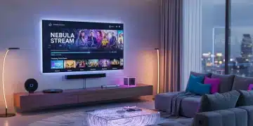 Modern living room with smart TV and various streaming devices