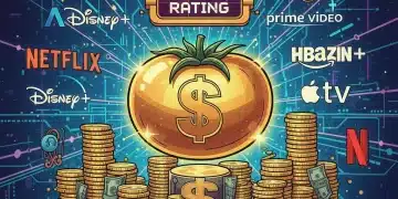 Illustration of 90% Rotten Tomatoes score with streaming logos and money, representing financial impact on series.