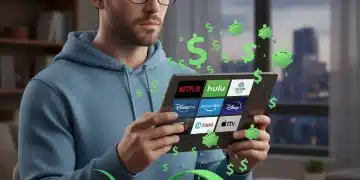 Person analyzing streaming subscriptions to save money