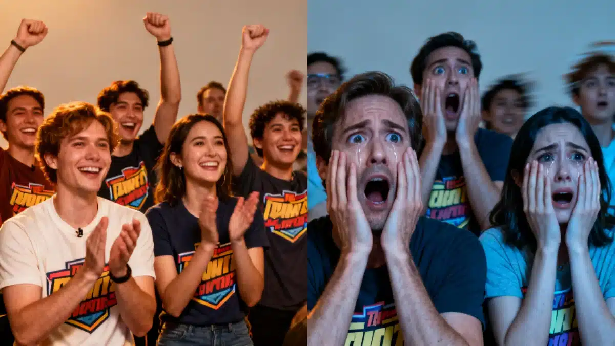 Diverse fan reactions to a TV show finale, showing both joy and shock