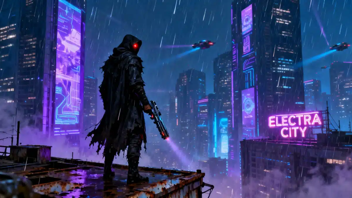 Futuristic cityscape setting for a video game film adaptation