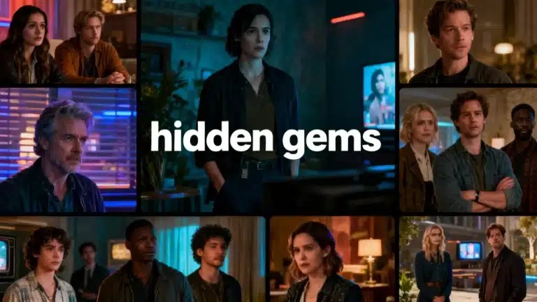Diverse collage of intriguing scenes from various underrated TV series on streaming platforms