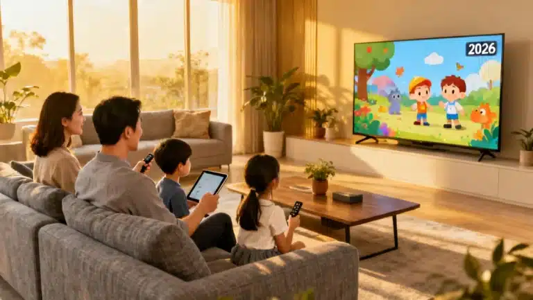 Family using parental controls on streaming TV in 2026