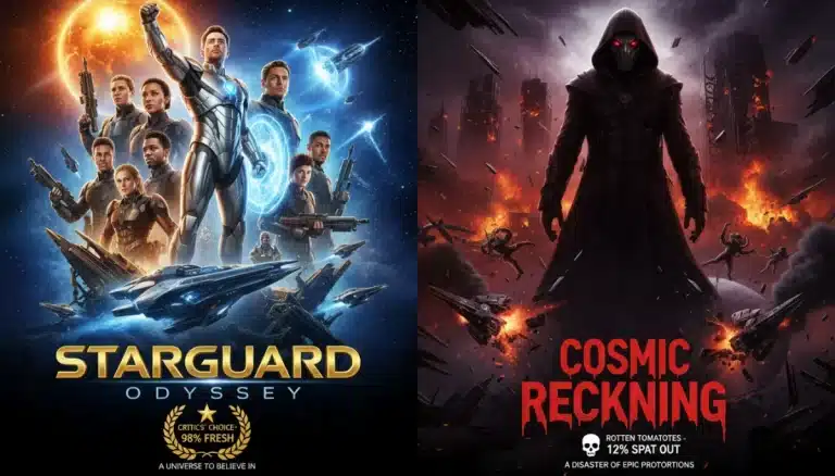 Two contrasting movie posters illustrating wildly different critical receptions for 2026 action films.