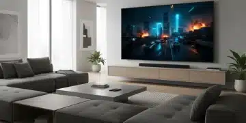Modern living room with 4K HDR TV displaying high-quality streaming content