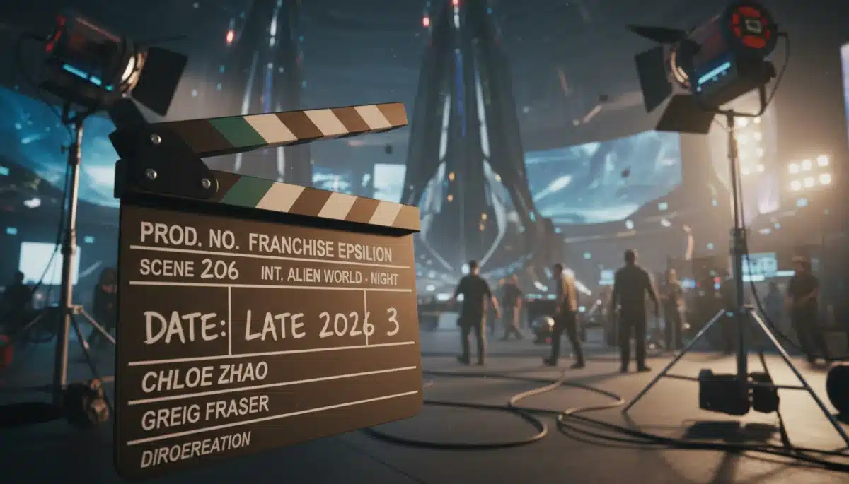 Film clapperboard indicating late 2026 release for new franchise installment