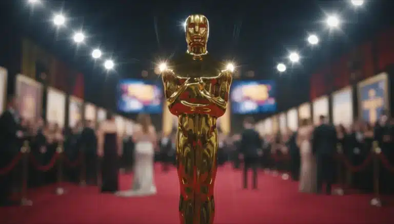 Oscar statue on red carpet, symbolizing film awards and anticipation for 2027.