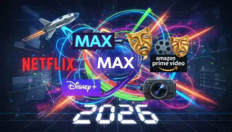 Futuristic digital art showcasing 2026 streaming service original content alerts