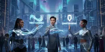 Futuristic celebrity brand collaboration with holographic logos