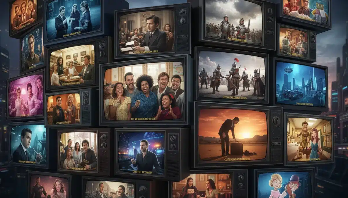 Montage of diverse TV series scenes, representing Emmy-worthy content.