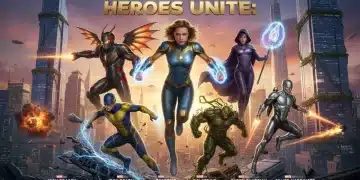 Dynamic montage of 2026 superhero film releases, highlighting diverse character narratives.